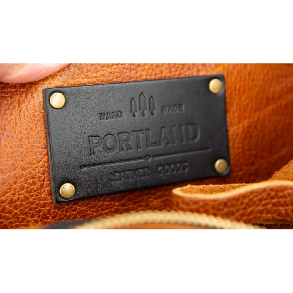 Portland Leather Tote Bag Cognac Brown Pebbled Zipper Top Shoulder Bag Large - Picture 10 of 11